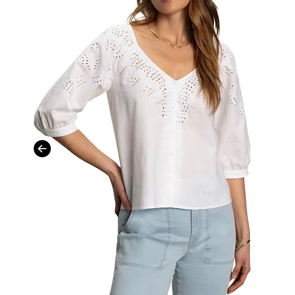 Sanctuary White Eyelet Linen Blend Puff Sleeve Blouse XXL New